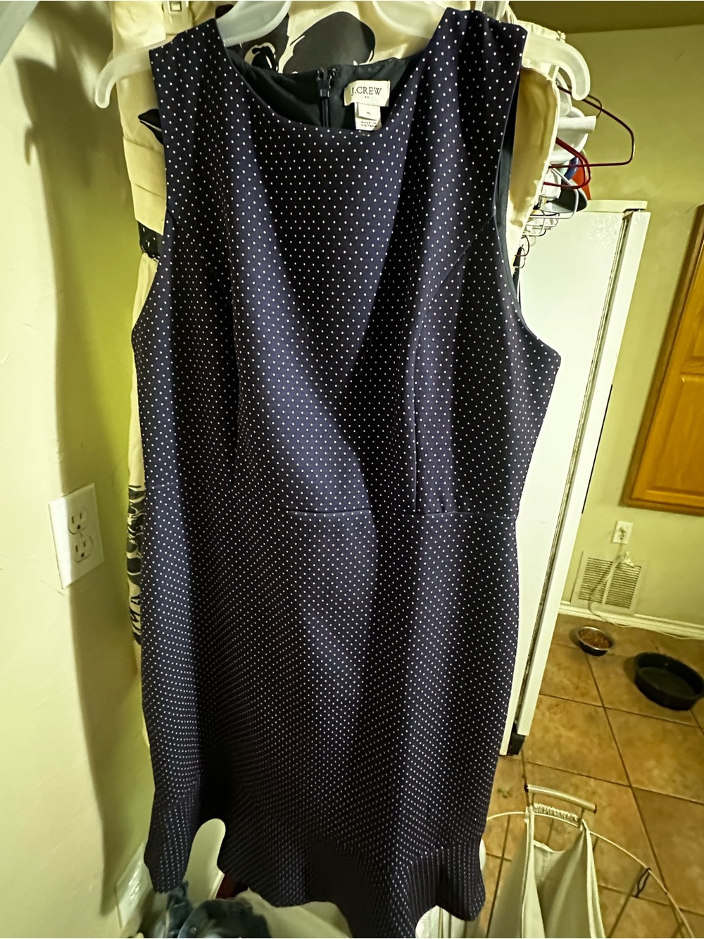 J. Crew Navy and White Polka Dot Sleeveless Midi Dress